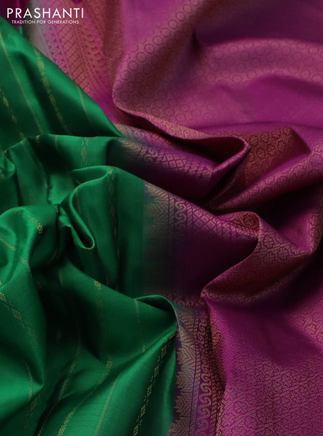 Pure kanchipuram silk saree green and purple with allover zari weaves and simple border