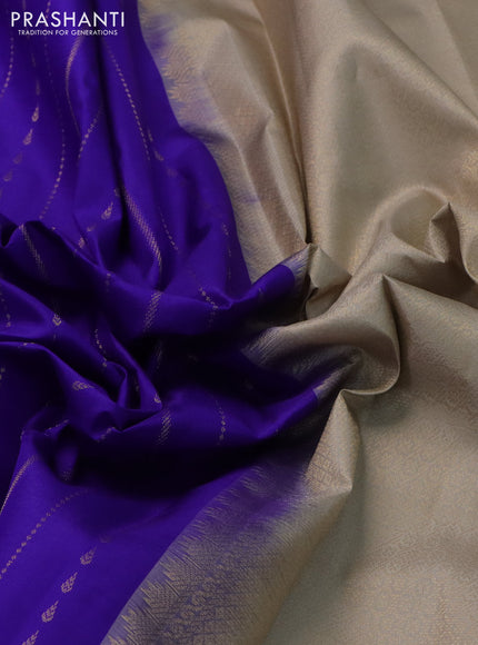 Pure kanchipuram silk saree blue and grey shade with allover zari weaves and simple border