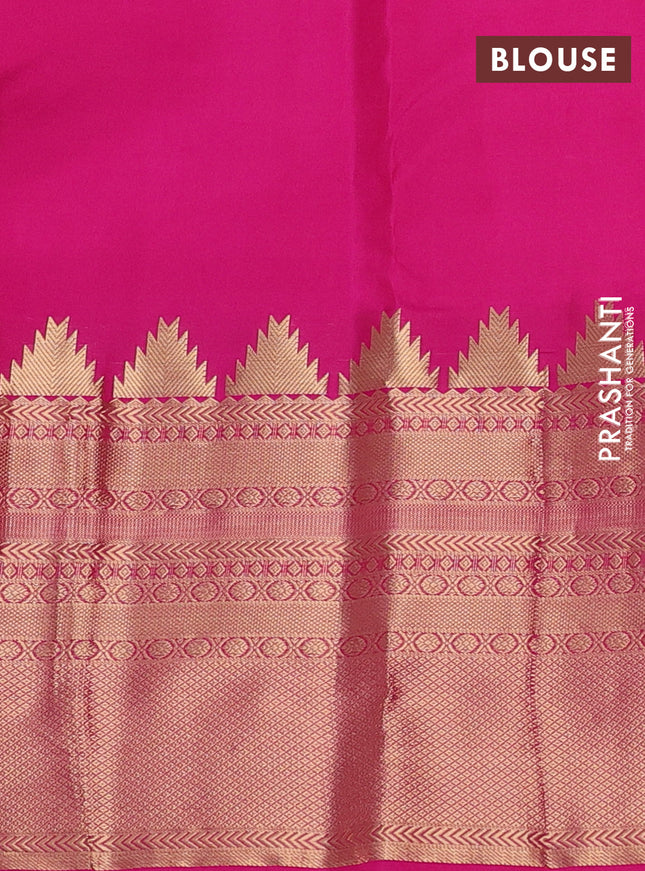 Pure kanchipuram silk saree dark magenta pink and pink with plain body and long temple zari woven border