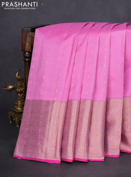 Pure kanchipuram silk saree light pink and pink with allover zari woven 1000 buttas and long rich zari woven border