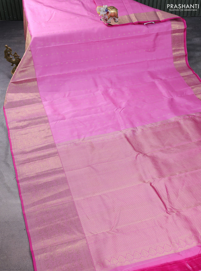 Pure kanchipuram silk saree light pink and pink with allover zari woven 1000 buttas and long rich zari woven border