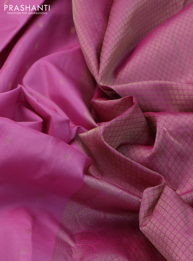 Pure kanchipuram silk saree light pink and pink with allover zari woven 1000 buttas and long rich zari woven border