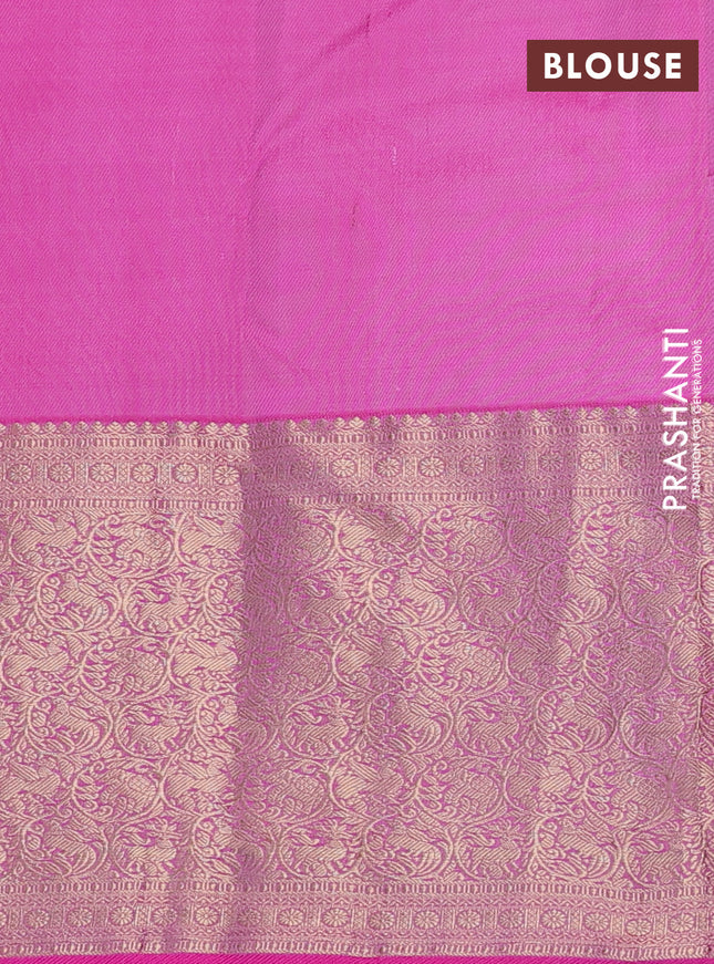 Pure kanchipuram silk saree light pink and pink with allover zari woven 1000 buttas and long rich zari woven border