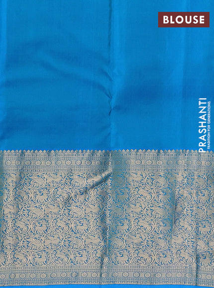 Pure kanchipuram silk saree green and cs blue with allover zari woven 1000 buttas and long rich zari woven border