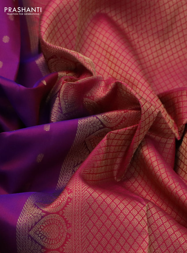 Pure kanchipuram silk saree purple and pink with allover zari woven buttas and long rich zari woven border