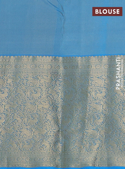 Pure kanchipuram silk saree beige and dual shade of blue with allover zari woven buttas and long rich zari woven border