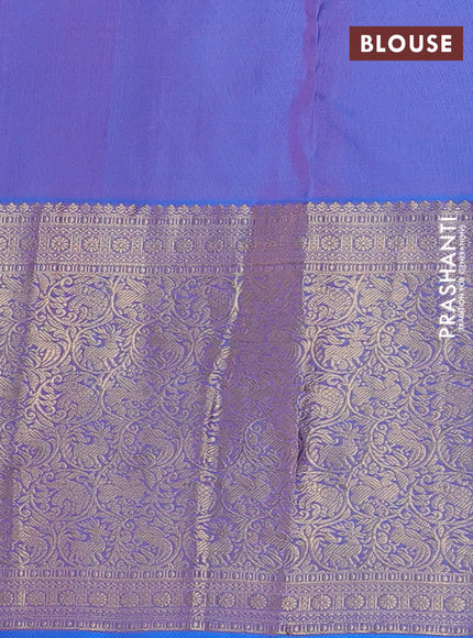 Pure kanchipuram silk saree pink shade and dual shade of blue with allover zari woven buttas and long zari woven korvai border