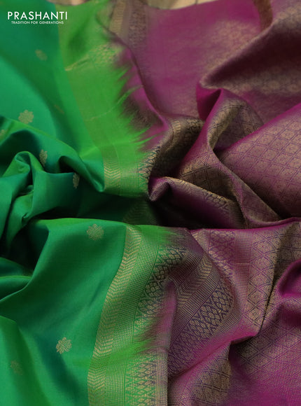 Pure kanchipuram silk saree green and purple with allover zari woven buttas and long zari woven border