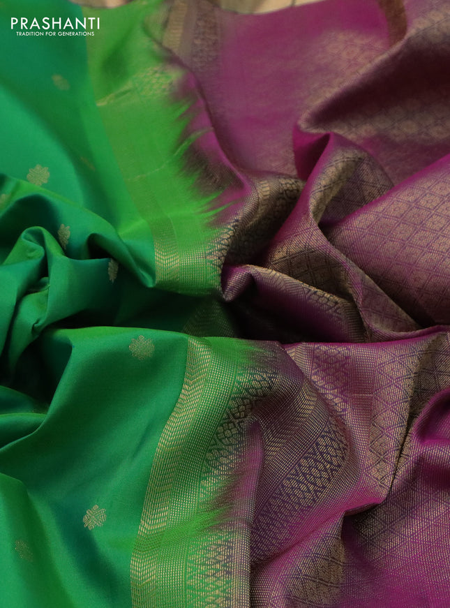 Pure kanchipuram silk saree green and purple with allover zari woven buttas and long zari woven border