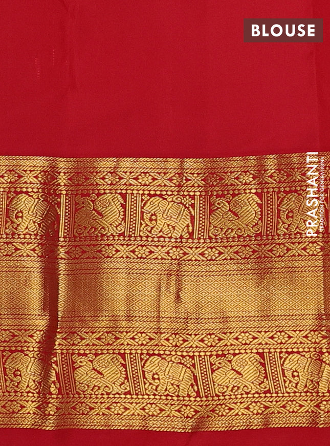 Pure kanchipuram silk saree green and red with allover zari woven 1000 butta weaves and long zari woven korvai border