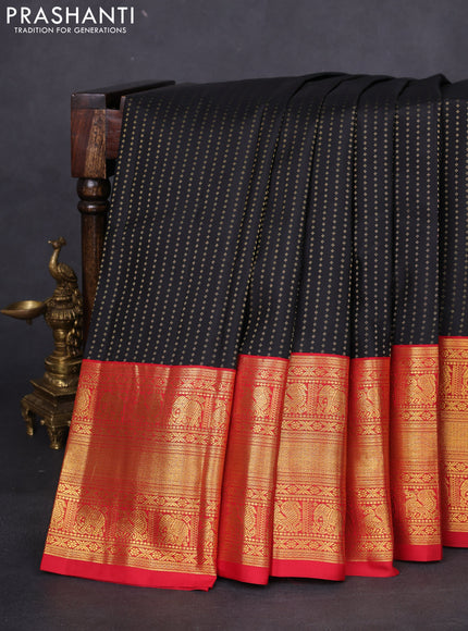 Pure kanchipuram silk saree black and red with allover zari woven 1000 butta weaves and long zari woven korvai border