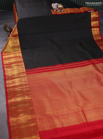 Pure kanchipuram silk saree black and red with allover zari woven 1000 butta weaves and long zari woven korvai border