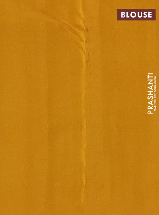 Pure kanchipuram silk saree blue and mustard yellow with zari woven buttas in borderless style