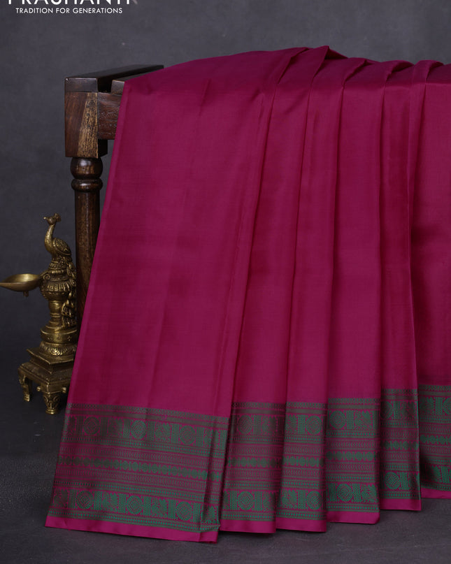 Pure kanchipuram silk saree pink and green with plain body and thread woven border
