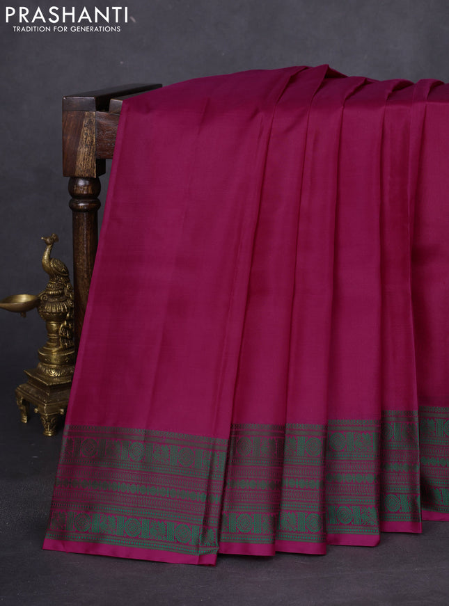 Pure kanchipuram silk saree pink and green with plain body and thread woven border