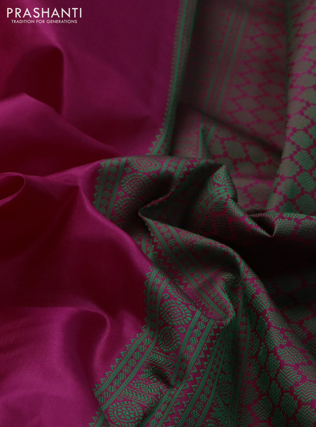 Pure kanchipuram silk saree pink and green with plain body and thread woven border