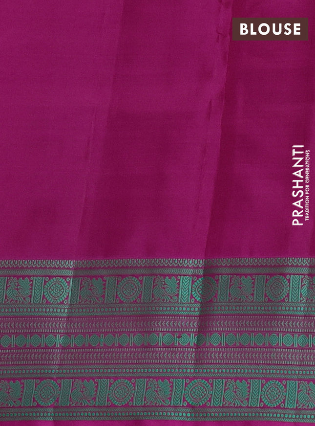 Pure kanchipuram silk saree pink and green with plain body and thread woven border