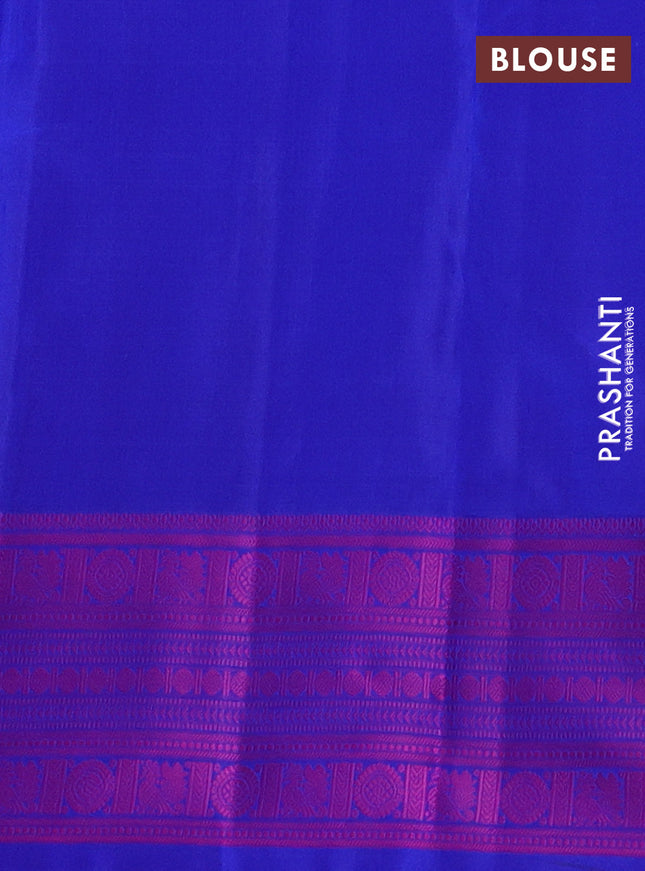 Pure kanchipuram silk saree royal blue and pink with plain body and thread woven border