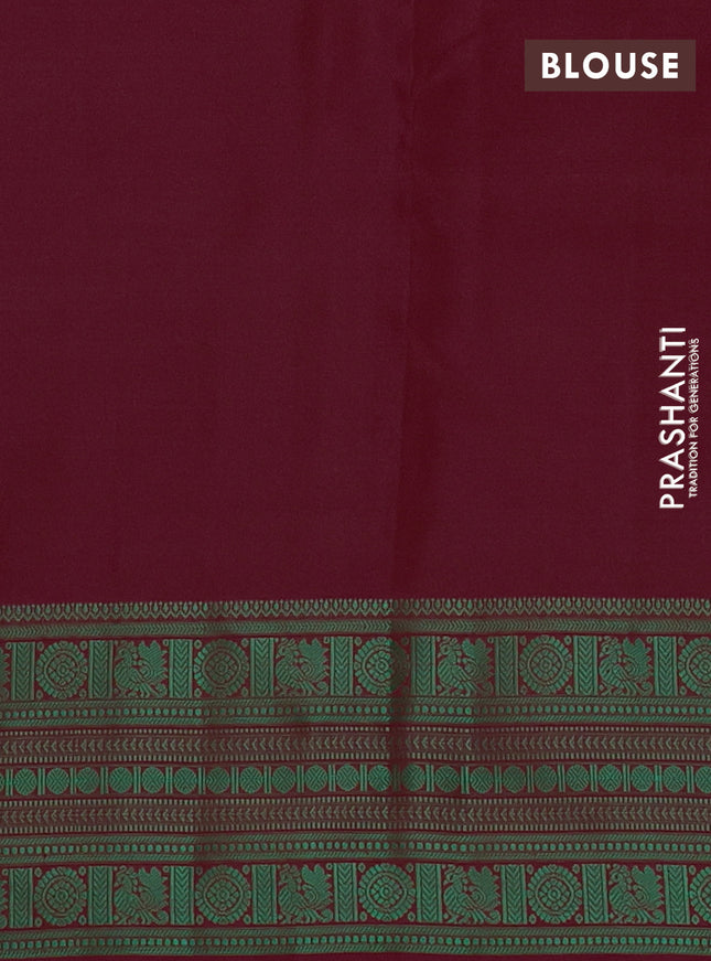 Pure kanchipuram silk saree maroon and green with plain body and thread woven border