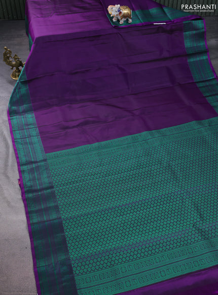 Pure kanchipuram silk saree purple and green with plain body and thread woven border