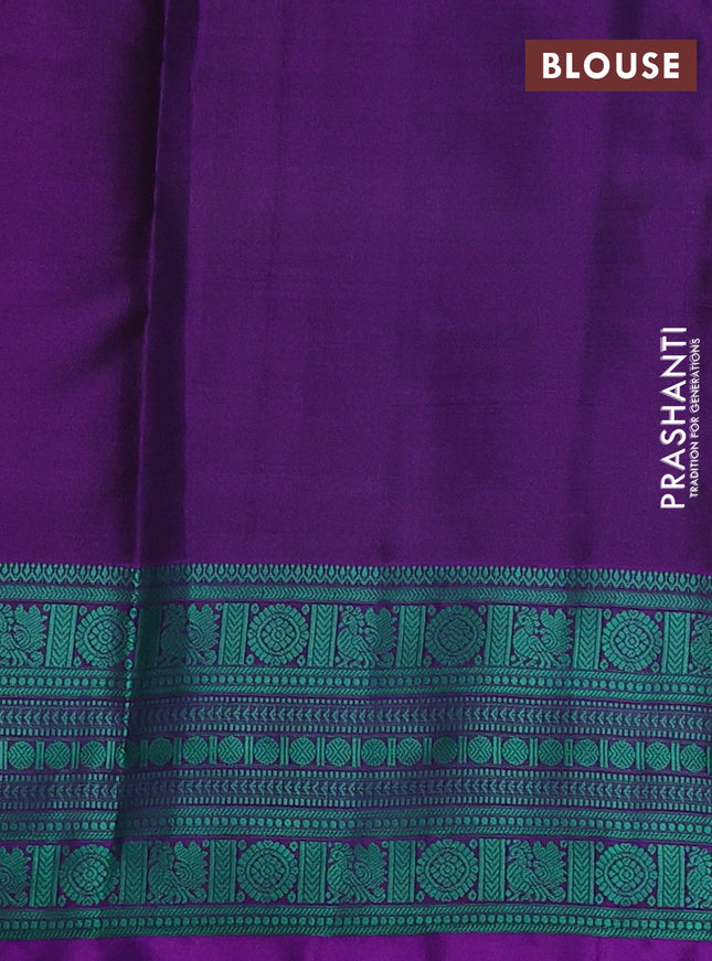 Pure kanchipuram silk saree purple and green with plain body and thread woven border