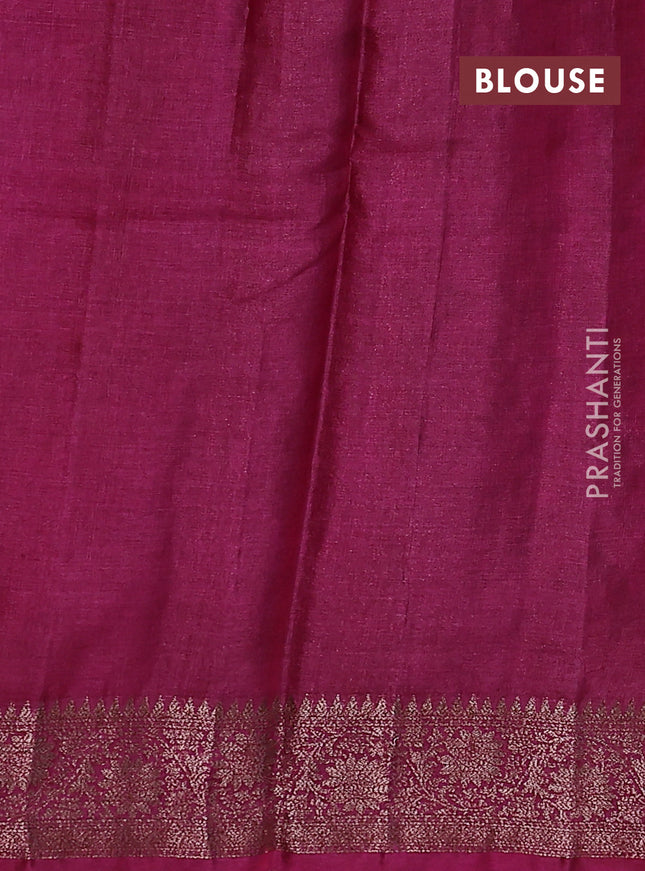 Banarasi tussar silk saree peacock blue and magenta pink with allover thread & zari weaves and woven border