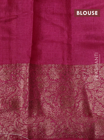 Banarasi tussar silk saree peacock blue and magenta pink with thread & zari woven buttas and woven border