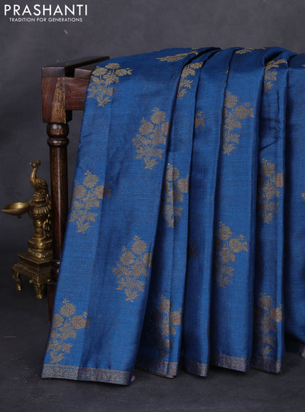 Banarasi tussar silk saree peacock blue and magenta pink with thread & zari woven floral buttas and woven border