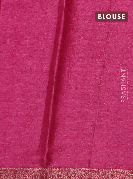 Banarasi tussar silk saree peacock blue and magenta pink with thread & zari woven floral buttas and woven border