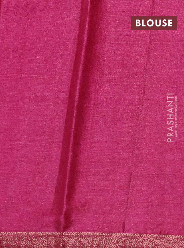 Banarasi tussar silk saree peacock blue and magenta pink with thread & zari woven floral buttas and woven border