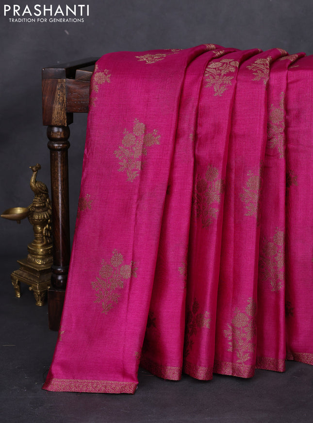 Banarasi tussar silk saree magenta pink and purple with thread & zari woven floral buttas and woven border