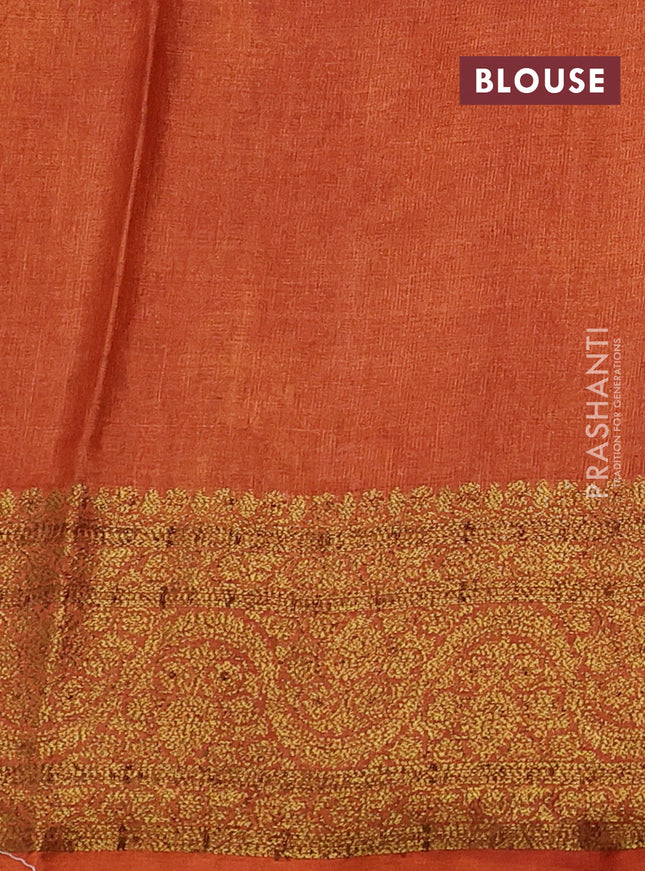 Banarasi tussar silk saree coffee brown and orange with thread & zari woven floral buttas and woven border