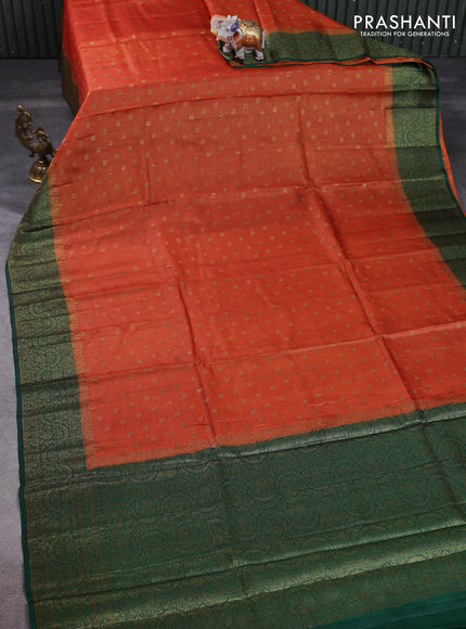 Banarasi tussar silk saree orange and green with thread & zari woven floral buttas and woven border