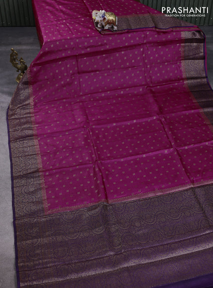 Banarasi tussar silk saree magenta pink and purple with thread & zari woven floral buttas and woven border