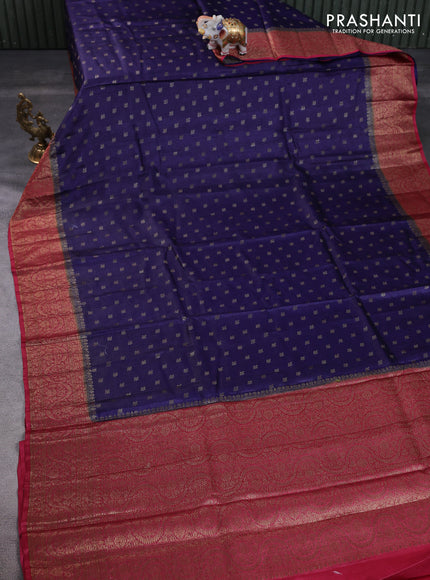 Banarasi tussar silk saree blue and red with thread & zari woven floral buttas and woven border