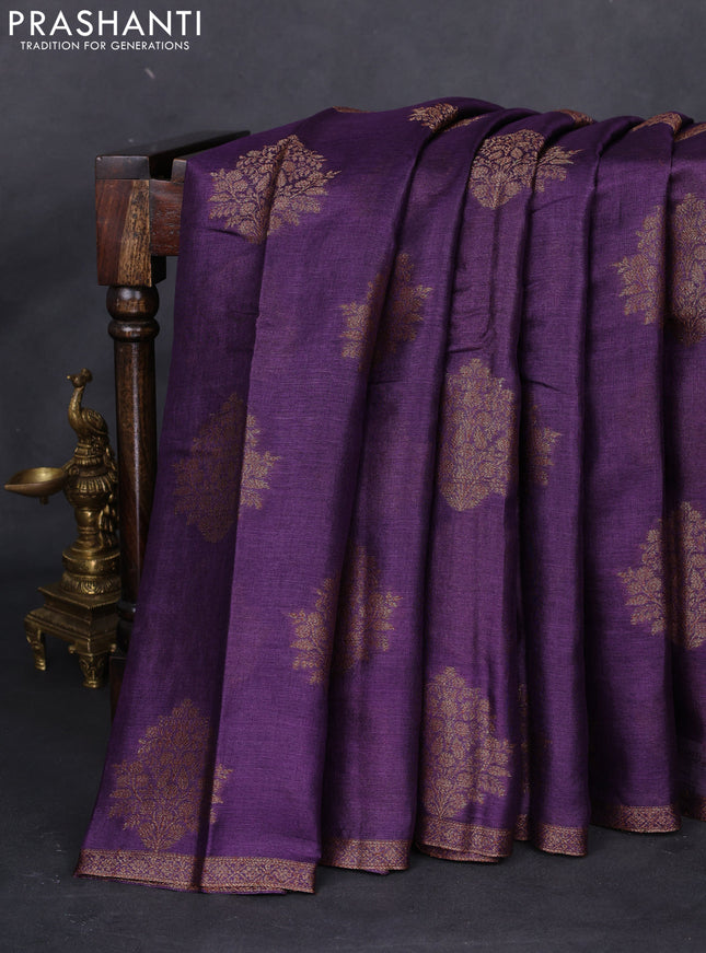 Banarasi tussar silk saree purple and green with thread & zari woven floral buttas and woven border