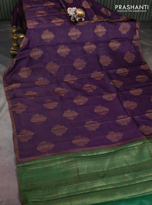 Banarasi tussar silk saree purple and green with thread & zari woven floral buttas and woven border