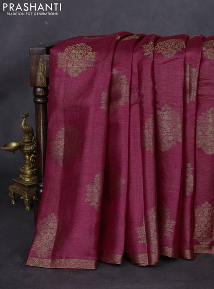 Banarasi tussar silk saree red and green with thread & zari woven floral buttas and woven border