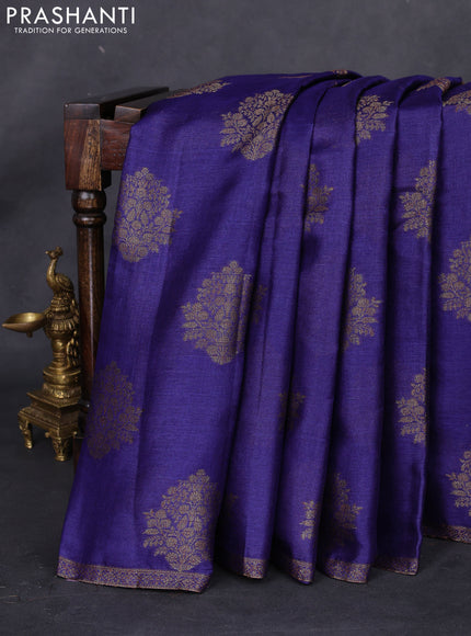 Banarasi tussar silk saree blue and red with thread & zari woven floral buttas and woven border
