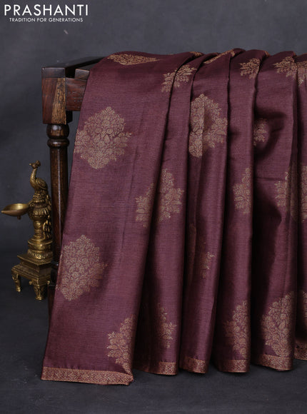 Banarasi tussar silk saree coffee brown and orange with thread & zari woven floral buttas and woven border