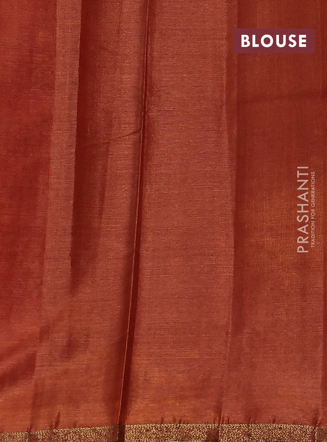Banarasi tussar silk saree coffee brown and orange with thread & zari woven floral buttas and woven border