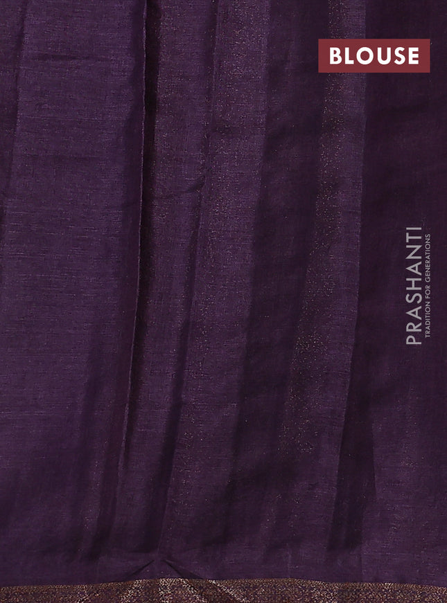 Banarasi tussar silk saree mehendi green and purple with thread & zari woven floral buttas and woven border