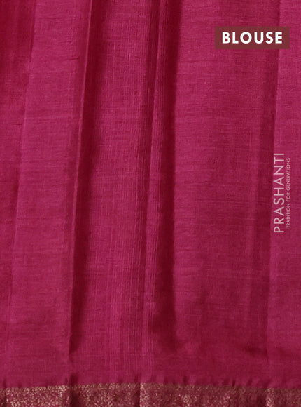 Banarasi tussar silk saree peacock blue and magenta pink with thread & zari woven floral buttas and woven border