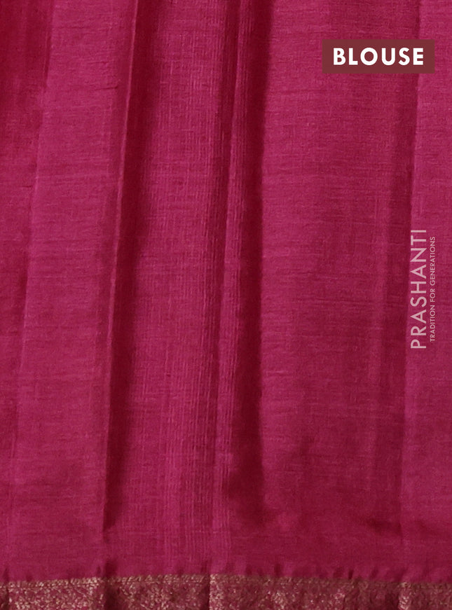 Banarasi tussar silk saree peacock blue and magenta pink with thread & zari woven floral buttas and woven border