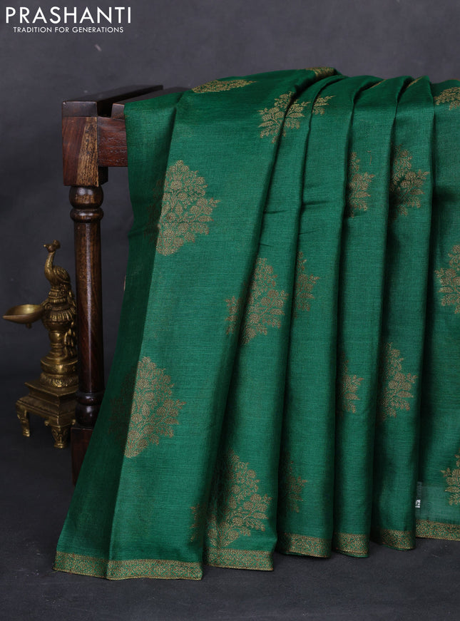 Banarasi tussar silk saree green and maroon with thread & zari woven floral buttas and woven border