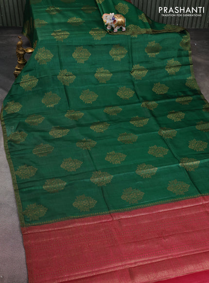 Banarasi tussar silk saree green and maroon with thread & zari woven floral buttas and woven border
