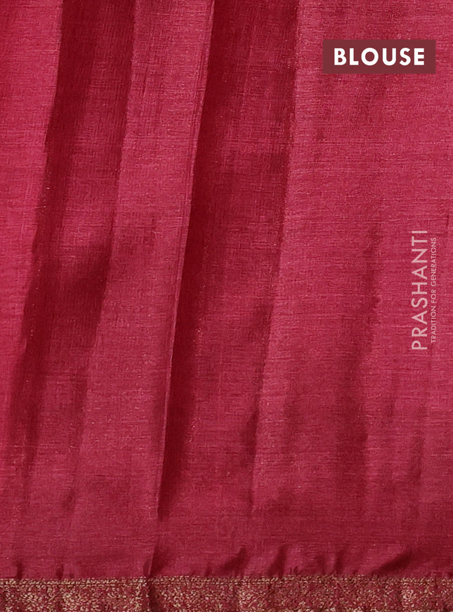 Banarasi tussar silk saree green and maroon with thread & zari woven floral buttas and woven border