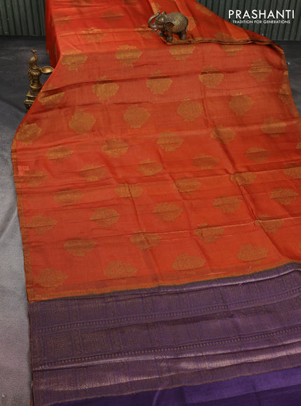Banarasi tussar silk saree orange and purple with thread & zari woven floral buttas and woven border