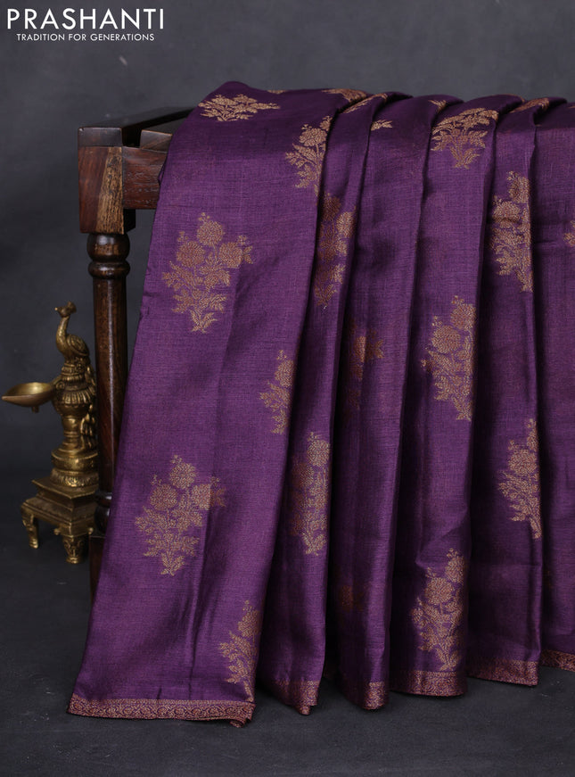 Banarasi tussar silk saree purple and green with thread & zari woven floral buttas and woven border