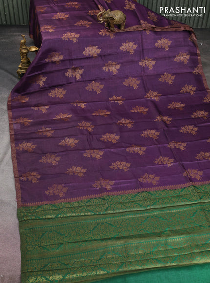 Banarasi tussar silk saree purple and green with thread & zari woven floral buttas and woven border